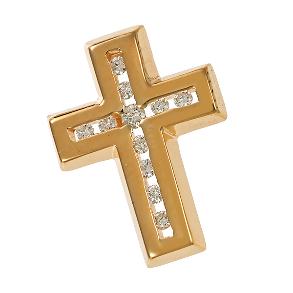 Anhänger, 14K, Gelbgold, Brillanten 0,17 ct, Kreuz
