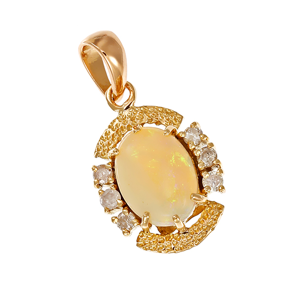 Anhänger, 14K, Gelbgold, Opal, Diamanten 
