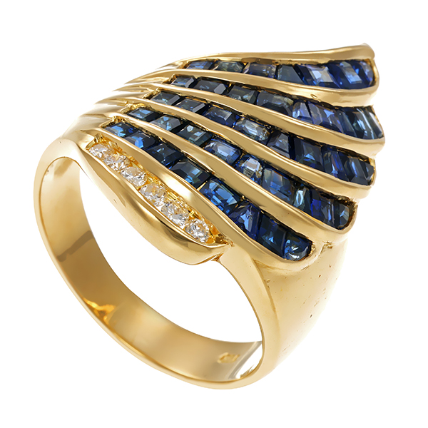 Ring, 18K, Gelbgold, Saphir, Brillant