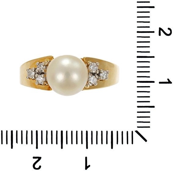 Ring, 14K, Gelbgold, Perle, Diamanten
