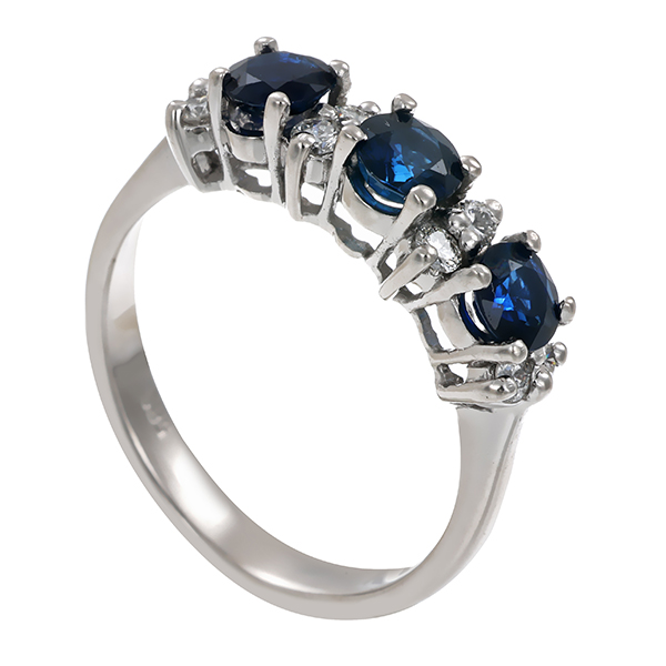 Ring, 14K, Weißgold, Saphire, Brillanten