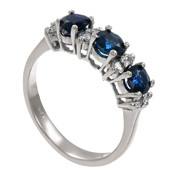 Ring, 14K, Weißgold, Saphire, Brillanten