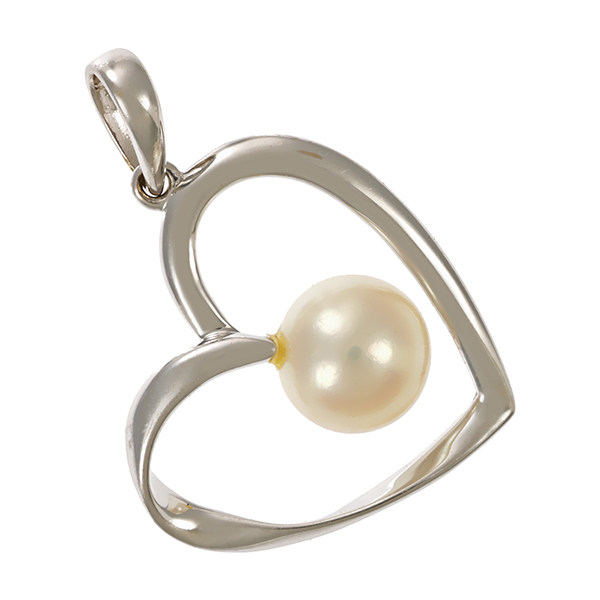 Anhänger, 18K, Weißgold, Perle, Herz