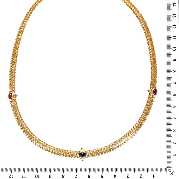 Collier, 14K, Gelbgold, Saphir, Rubine