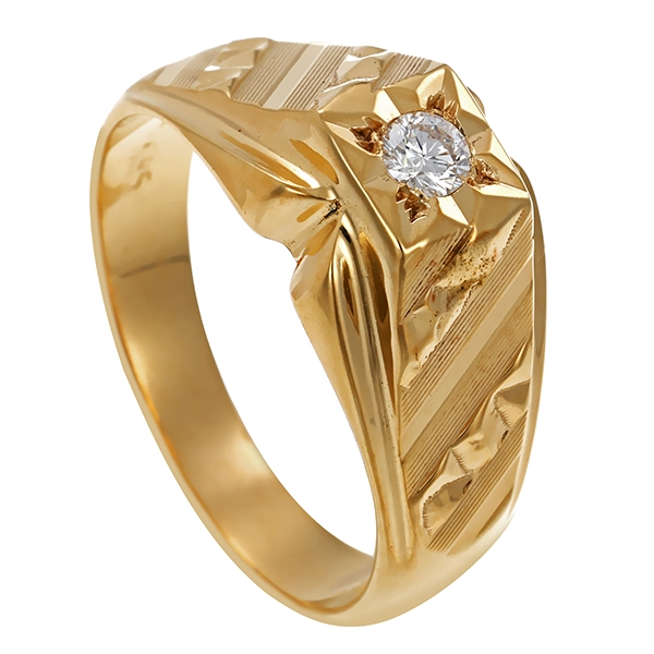 Herrenring, 14K, Gelbgold, Brillant 0,10 ct