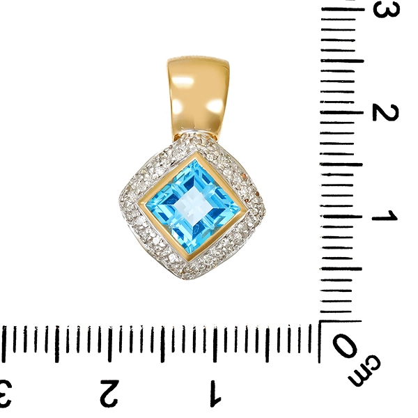 Anhänger, 14k, Gelb-/Weißgold, Topas, Diamanten