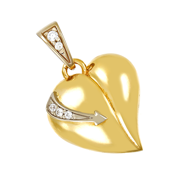 Anhänger, 18K, Gelb-/Weißgold, Zirkonia, Herz