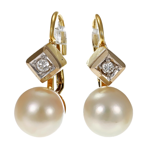Ohrhänger, 14K, Gelb-/Weißgold, Perlen, Brillanten