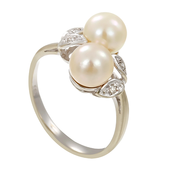 Ring, 14K, Weißgold, Perle, Diamant