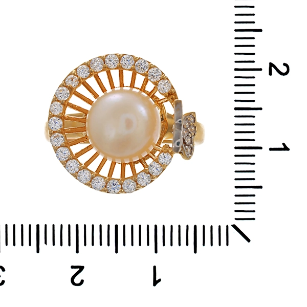 Ring, 14K, Gelbgold, Zirkonia, Perle