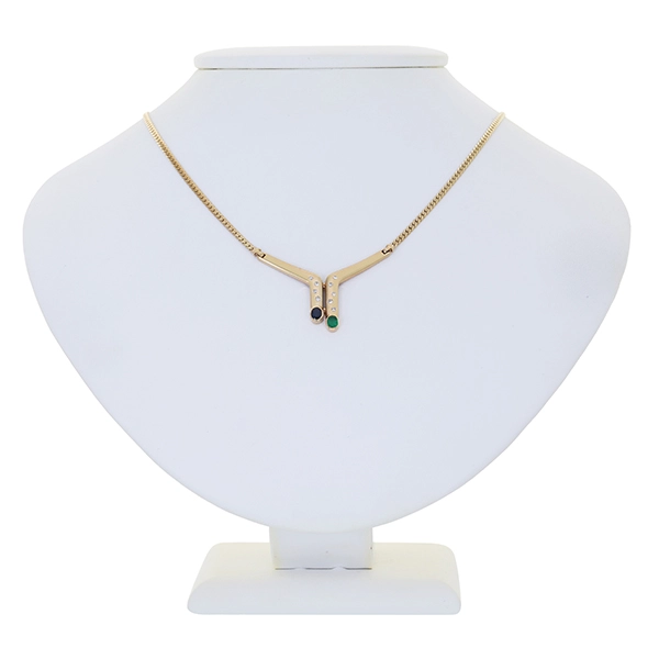 Collier, 14K, Gelbgold, Saphir, Smaragd, Brillant