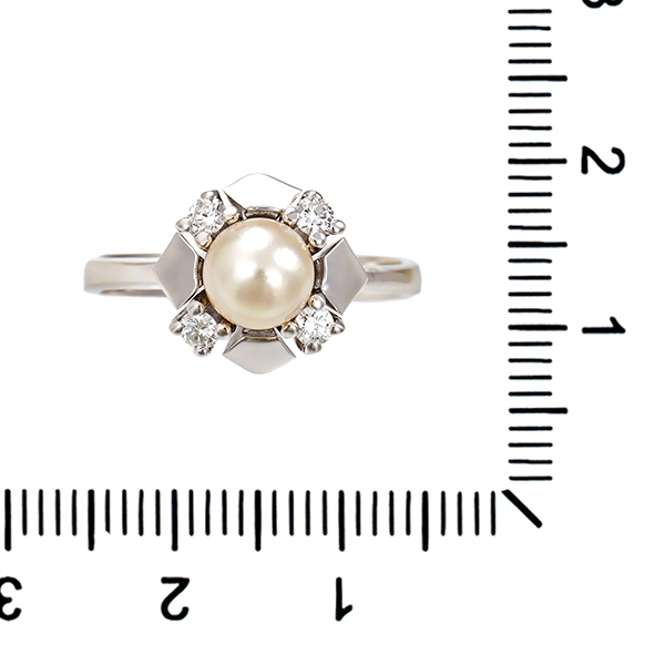 Ring, 14K, Weißgold, Perle, Brillanten