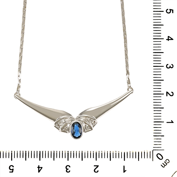 Collier, 14K, Weißgold, Saphir, Diamant