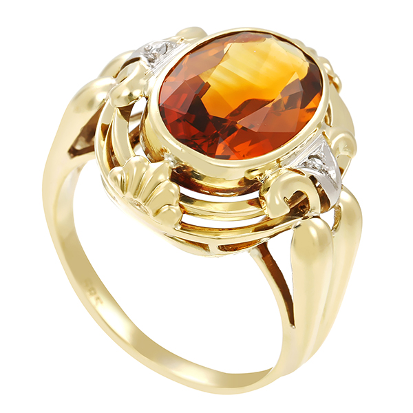 Ring, 14K, Gelbgold, Citrin, Bergkristall