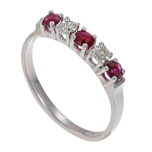 Ring, 14K, Weißgold, Rubin, Diamant