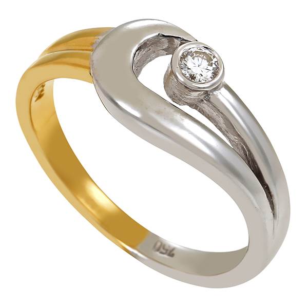 Diamantring, 18K, Gelb-/Weißgold, Brillant