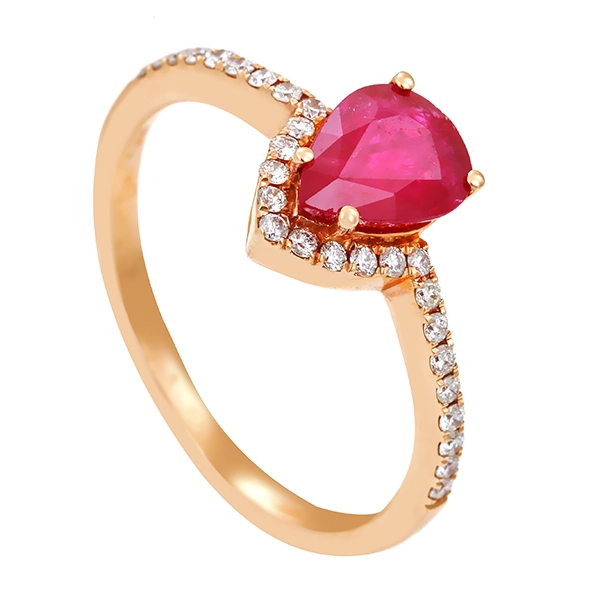Ring, 18K, Rotgold, Rubin, Brillanten
