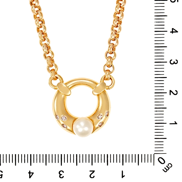 Collier, 14K, Gelb-/Weißgold, Brillant, Perle