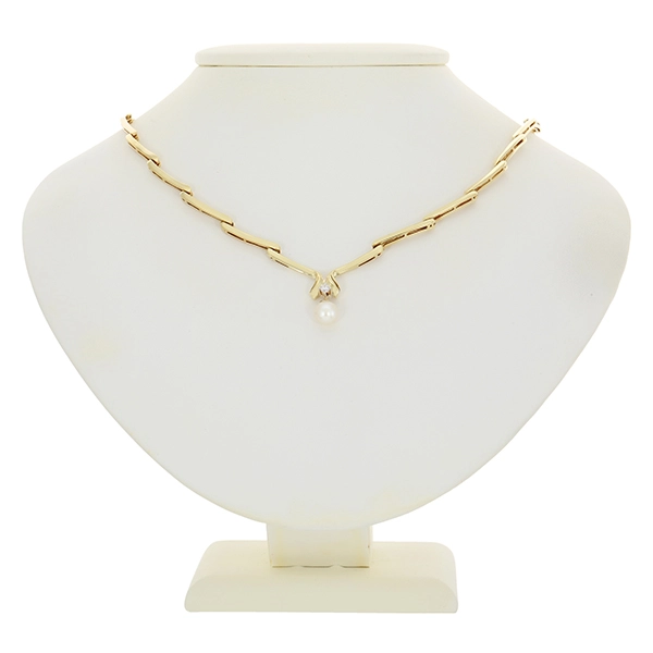 Collier, 14K, Gelbgold, Brillant, Perle