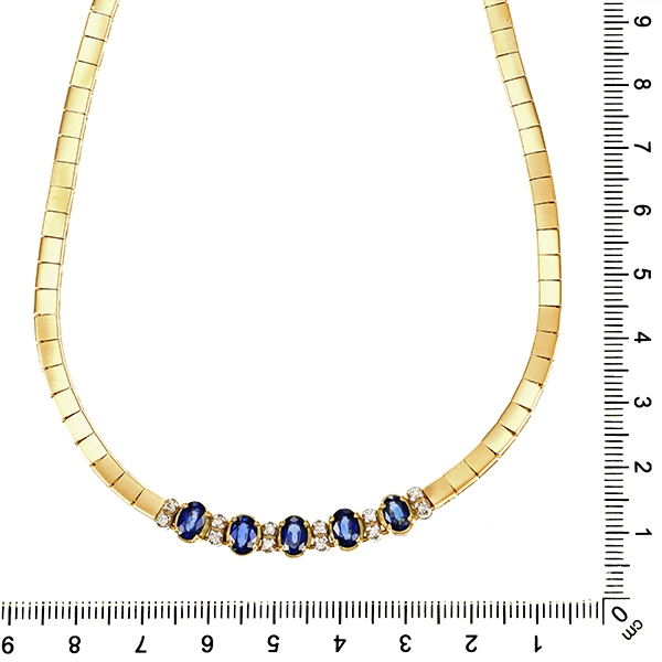 Collier, 18K, Gelb-/Weißgold, Saphir, Brillant