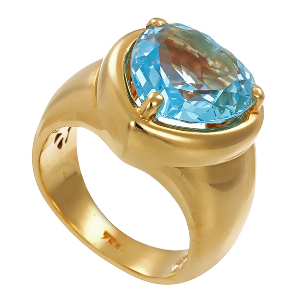 Ring, 18K, Gelbgold, Topas blau, Herz