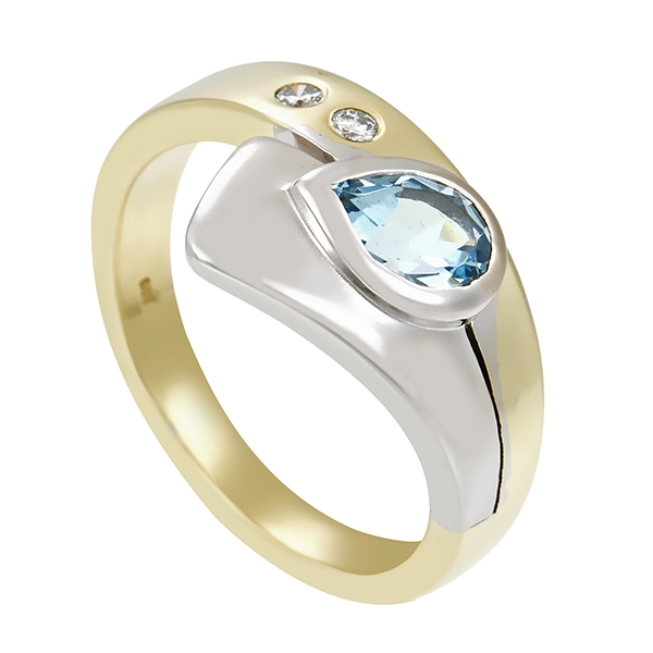 Ring, 14K, Gelb-/Weißgold, Topas , Brillanten