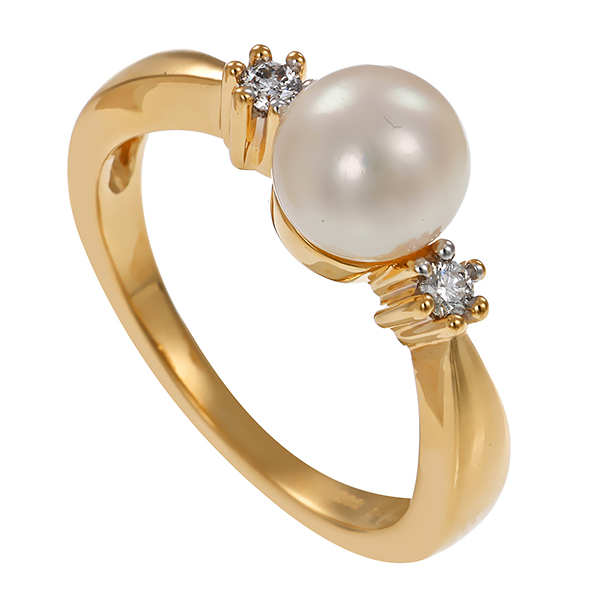 Ring, 14K, Gelbgold, Brillant, Perle