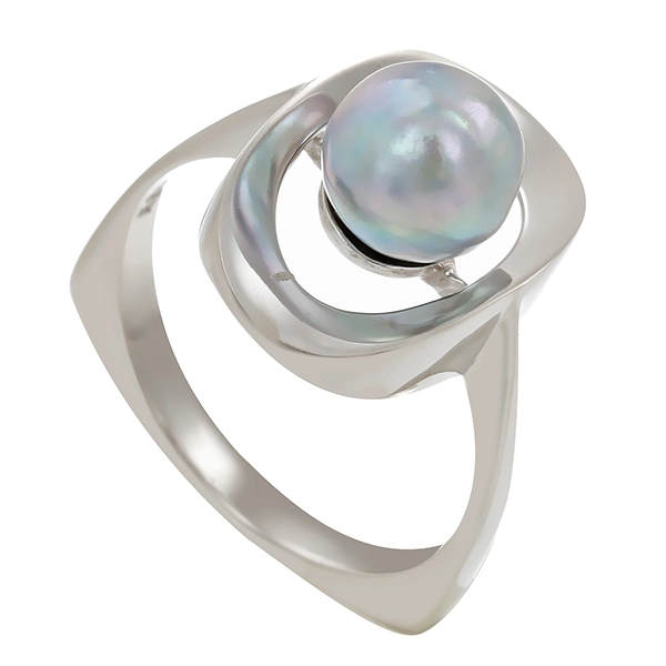 Ring, 14K, Weißgold, Perle