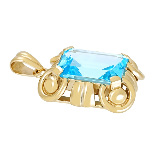 Anhänger, 14K, Gelbgold, Topas blau