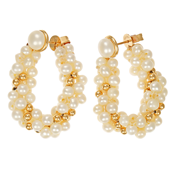 Steckcreolen, 14K, Gelbgold, Perlen