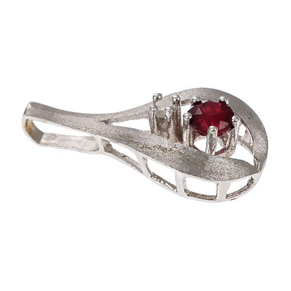 Anhänger, 14K, Weißgold, Rubin, Diamant