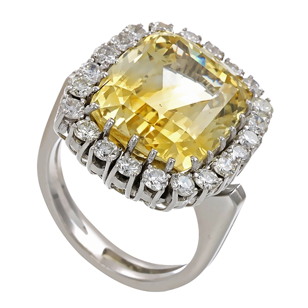 Ring, 14K, Weißgold, Citrin, Brillanten 1,27 ct