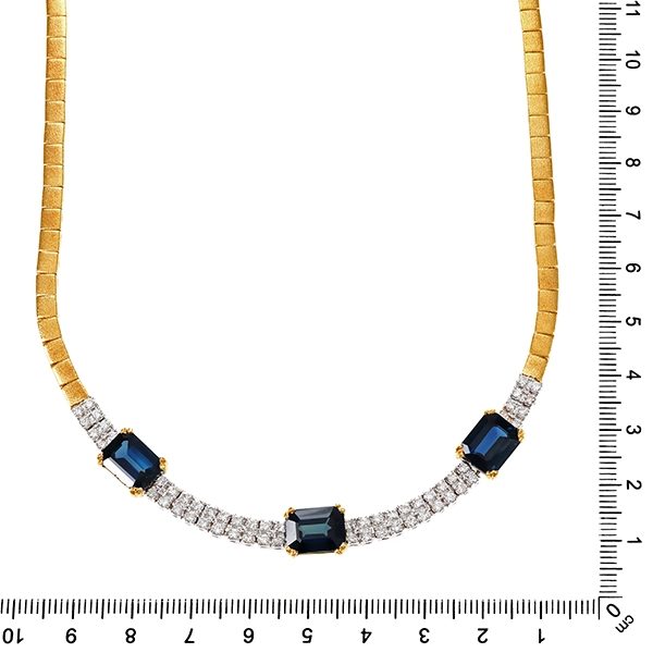 Collier, 18K, Gelb-/Weißgold, Brillant, Saphir