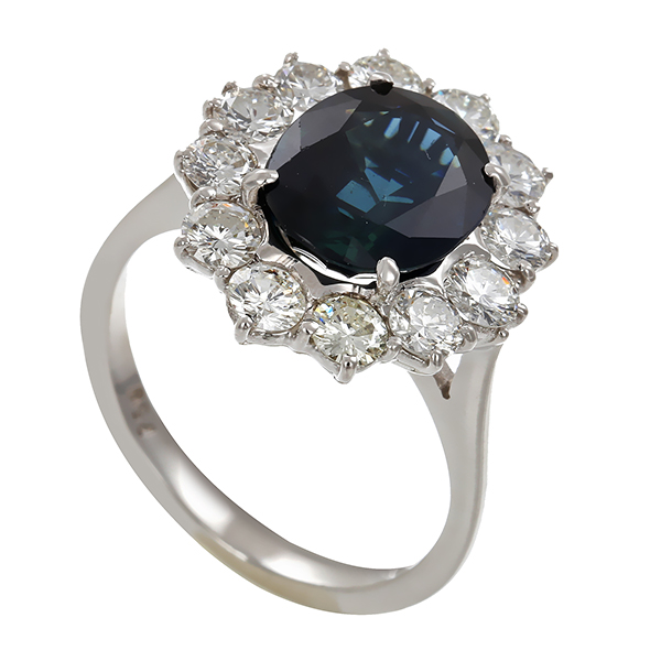 Ring, 18K, Weißgold, Saphir, Brillanten