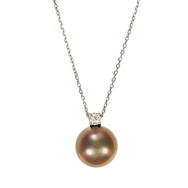 Collier, 18K, Weißgold, Zuchtperle, Brillant