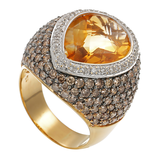 Ring, 18K, Gelb-/Weißgold, Citrin, Brillanten