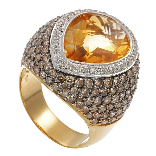 Ring, 18K, Gelb-/Weißgold, Citrin, Brillanten