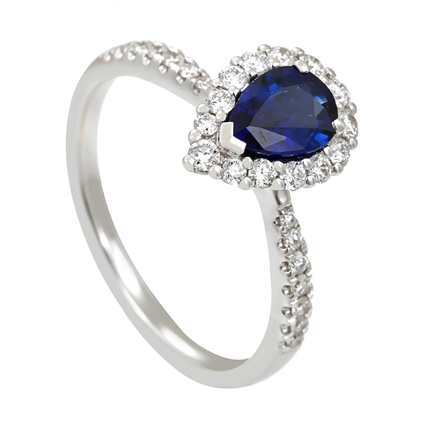 Ring, 18K, Weißgold, Saphir, Brillanten
