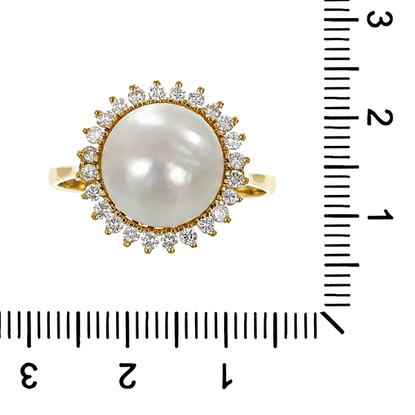 Ring, 14K, Gelbgold, Mabeperle, Brillanten, 0,48ct