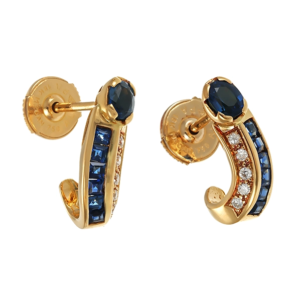 Ohrstecker, 18K, Gelbgold, Saphire, Brillanten