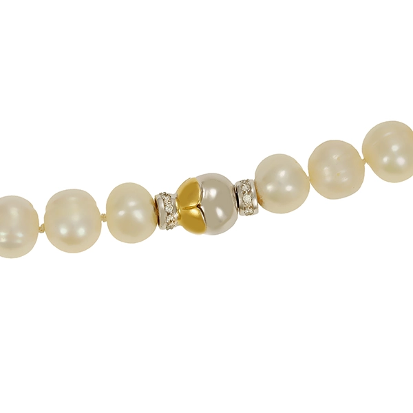 Perlenkette, 18K, Gelb-/Weißgold, Brillanten, Saphire