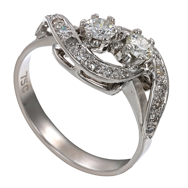 Ring, 18K, Weißgold, 2 Brillanten , 19 Diamanten