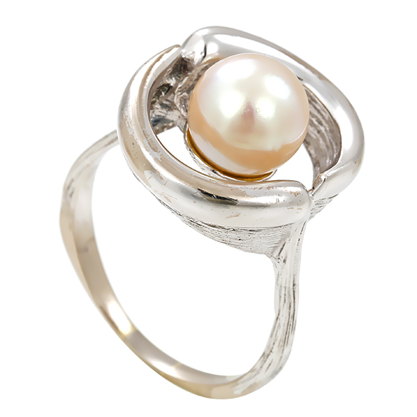 Ring, 14K, Weißgold, Perle