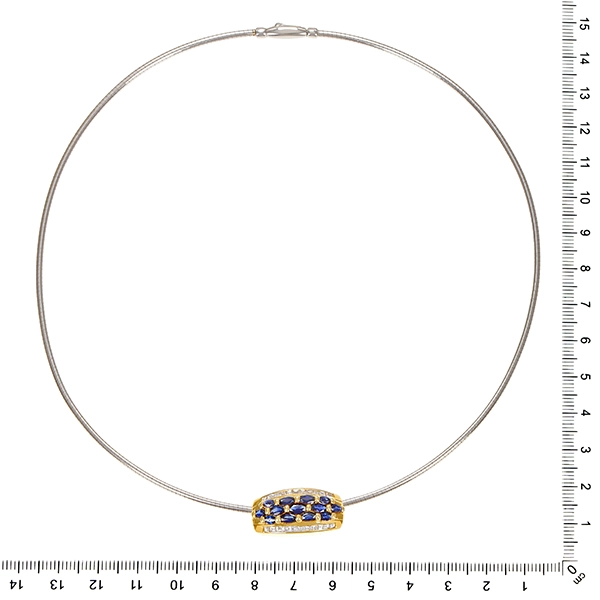 Collier, 18K, Gelb-/Weißgold, Saphire, Brillanten, L42cm