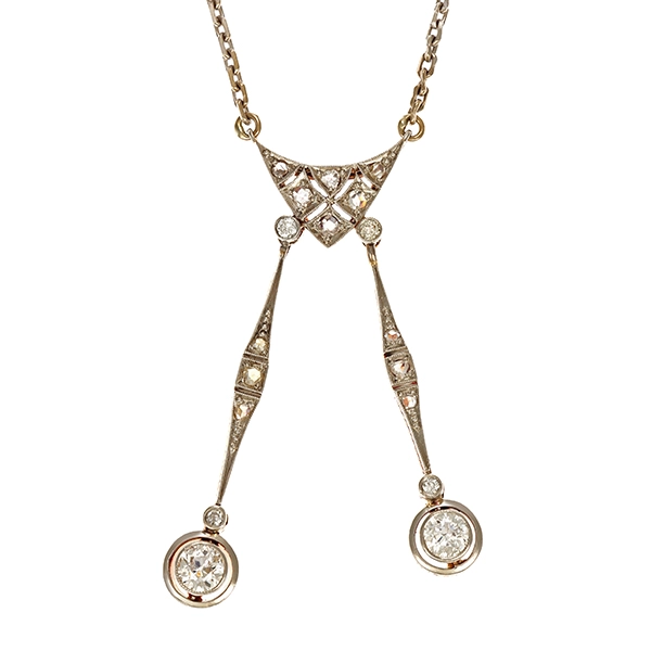 Collier, 14K, Gelb-/Weißgold, Diamanten, Diamantrosen