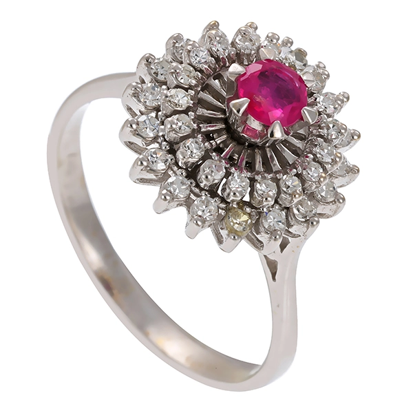 Ring, 18K, Weißgold, Diamant, Rubin