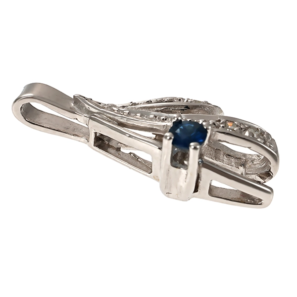 Anhänger, 14K, Weißgold, Saphir, Diamanten