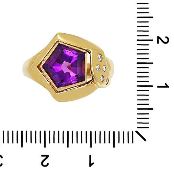 Ring, 14K, Gelbgold, Amethyst, Brillanten