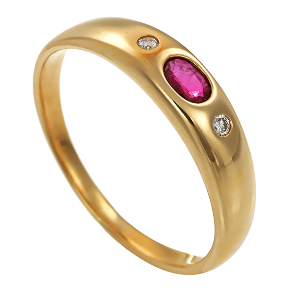 Ring, 14K, Gelbgold, Rubin, Brillanten