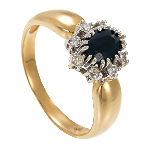 Ring, 14K, Gelb-/Weißgold, Saphir, Brillanten